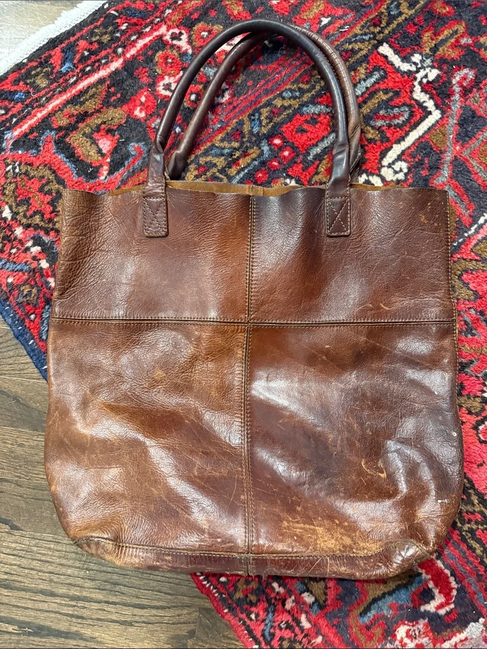 Beautifully Broken In Vintage Brown Leather Tote